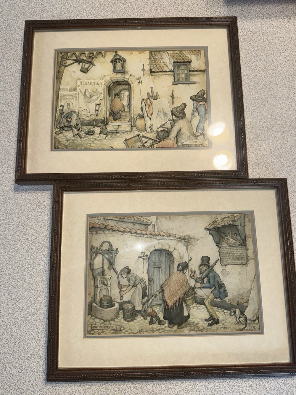 Vintage Anton Pieck 3D Decoupage Shadow Box Framed Prints Set of 2